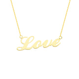 14K Yellow Gold Love Necklace. Adjustable Cable Chain 16" to 18"