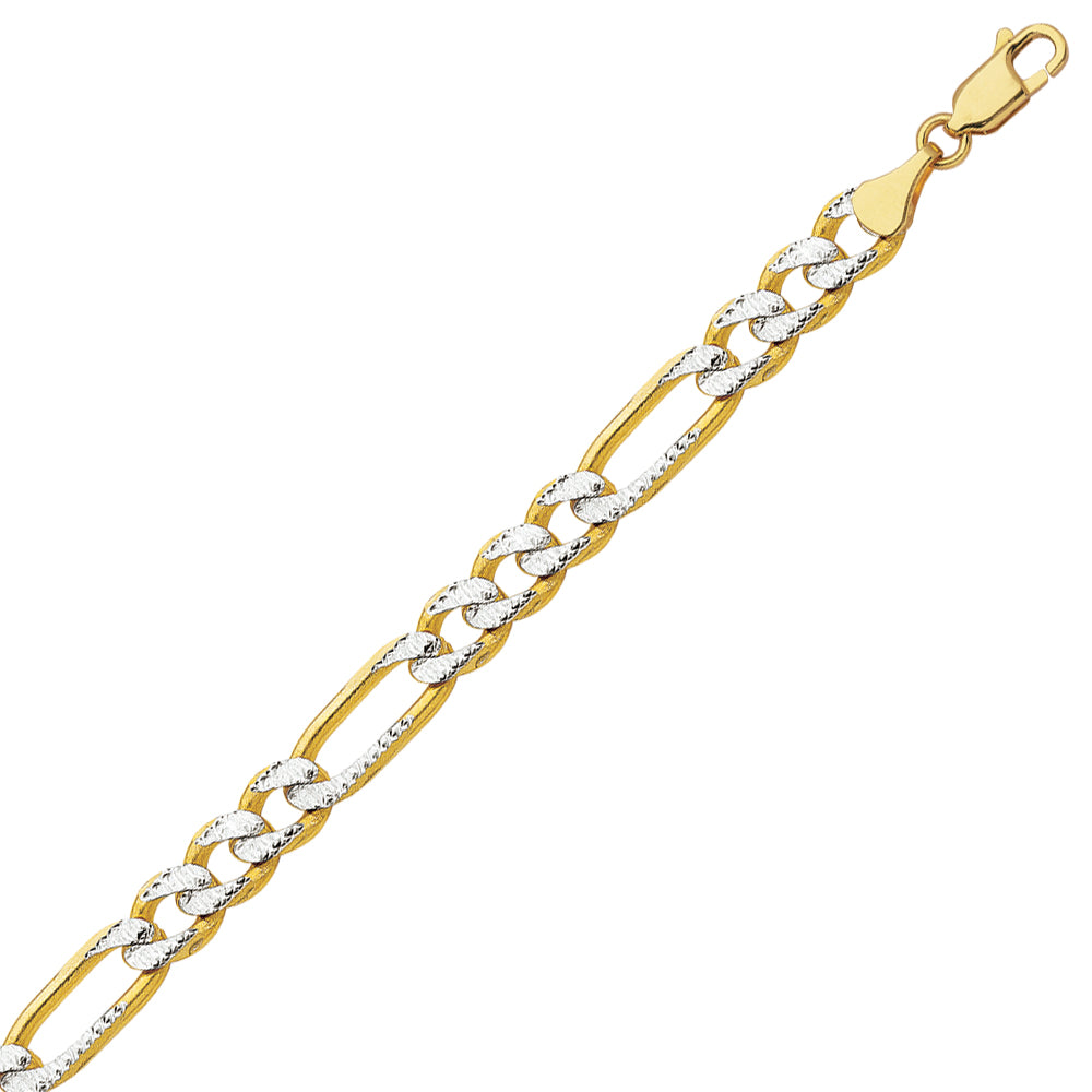 14K Two Tone Yellow & White Gold 5.88 Pave Figaro Chain in 18 inch, 20 inch, 22 inch, 24 inch, & 30 inch