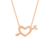 14K Rose Gold Heart & Arrow Necklace. Adjustable Diamond Cut Cable Chain 16" to 18"