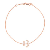 14K Rose Gold Cubic Zirconia Sideways Anchor Bracelet. Adjustable Cable Chain 7