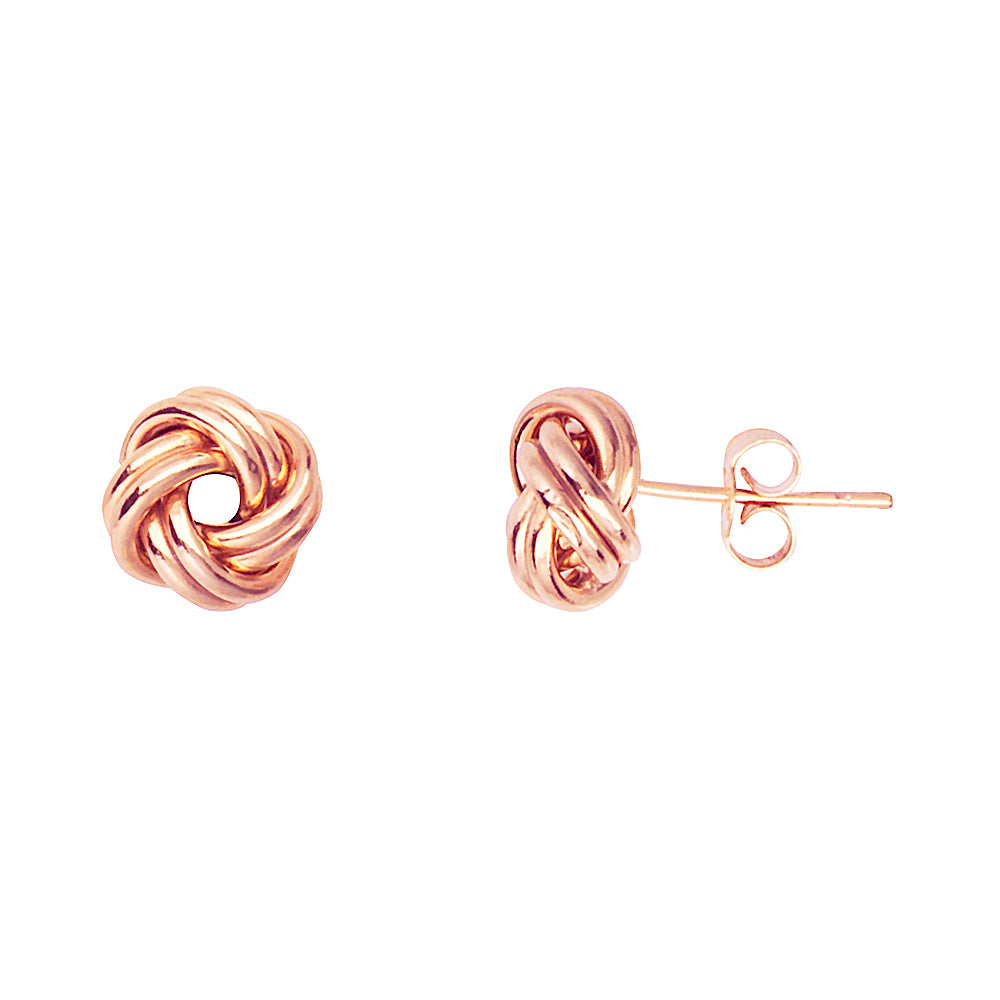 14K Rose Gold Puffed Double Tubes Small Love Knot Earring