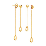 14K Yellow Gold Front to Back Solid Tear Drop Threader Earring
