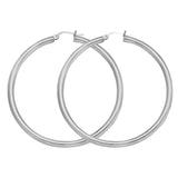 925 White Sterling Silver 4 mm Light Weight Hoop Earrings 1.6" Diameter