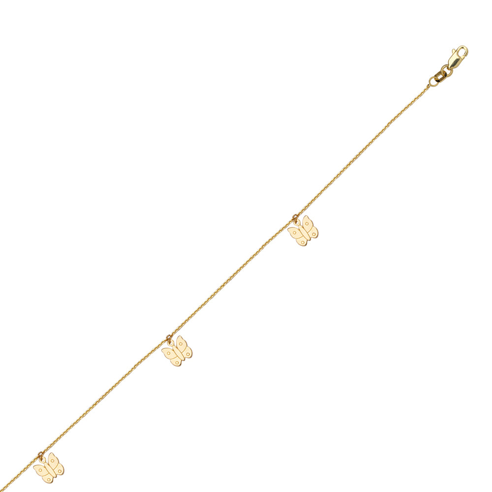 14K Yellow Gold Butterfly Anklet Adjustable 9" to 10" length