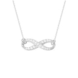 14K White Gold Infinity Cubic Zirconia Necklace. Adjustable Cable Chain 16" to 18"