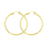10K Yellow Gold 2 mm Polished Round Hoop Earrings 0.8" Diameter