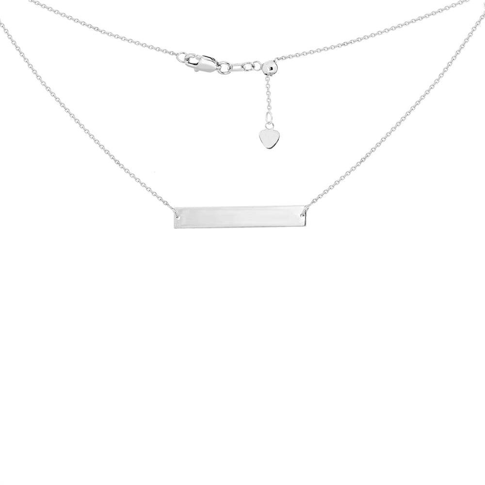 14K White Gold Engraveable Bar Choker Necklace. Adjustable 10"-16"