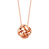 14K Rose Gold High Polished Puffed Love Knot Necklace. Adjustable Cable Chain 16"-18"