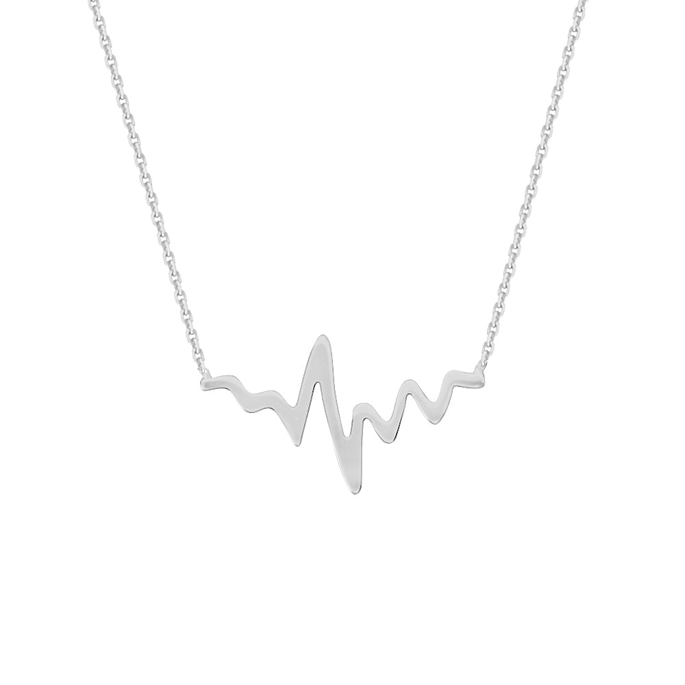 14K White Gold Heartbeat Necklace. Adjustable Diamond Cut Cable Chain 16" to 18"