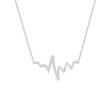 14K White Gold Heartbeat Necklace. Adjustable Diamond Cut Cable Chain 16