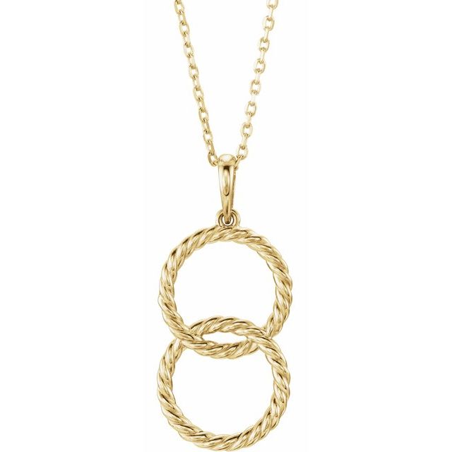 14K Yellow Interlocking Rope Style Circle 16-18" Necklace