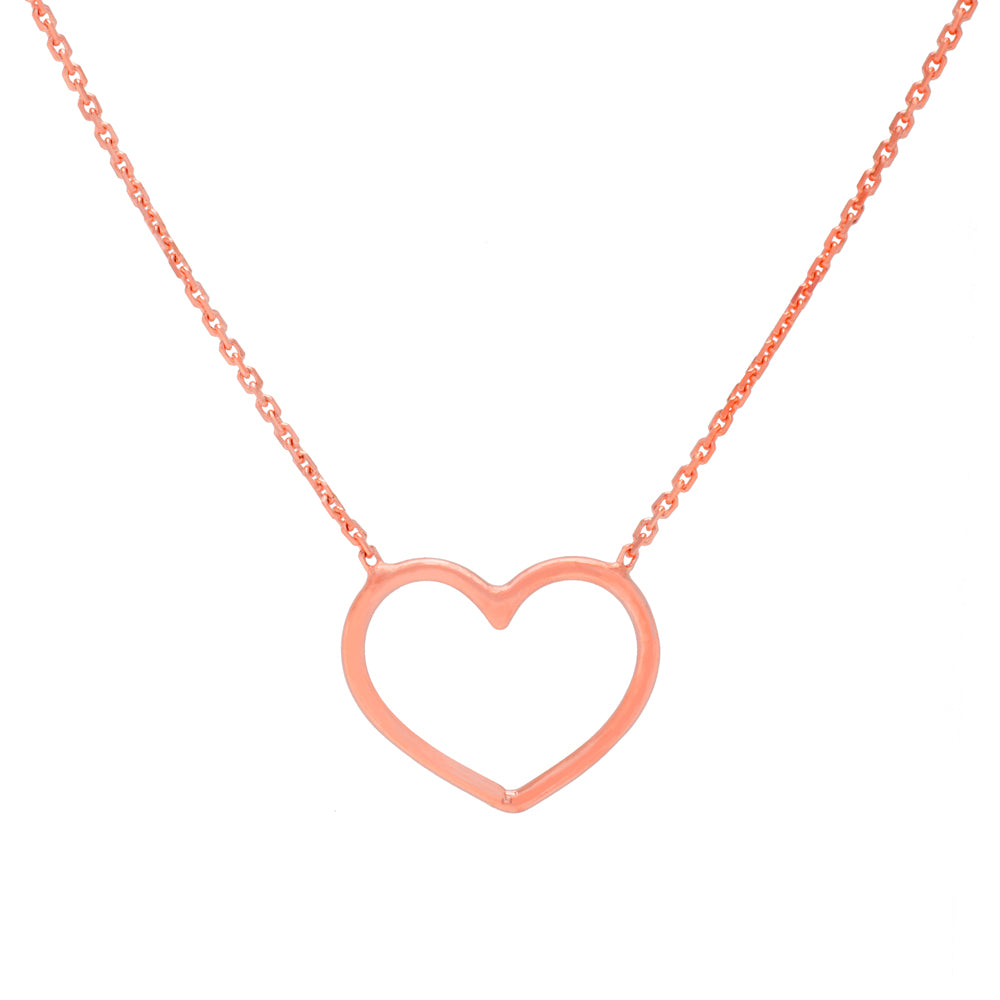 14K Rose Gold Open Heart Necklace. Adjustable Wire Chain 16" to 18"