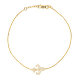 14K Yellow Gold Cubic Zirconia Fleur De Lis Bracelet. Adjustable Diamond Cut Cable Chain 7" to 7.50"