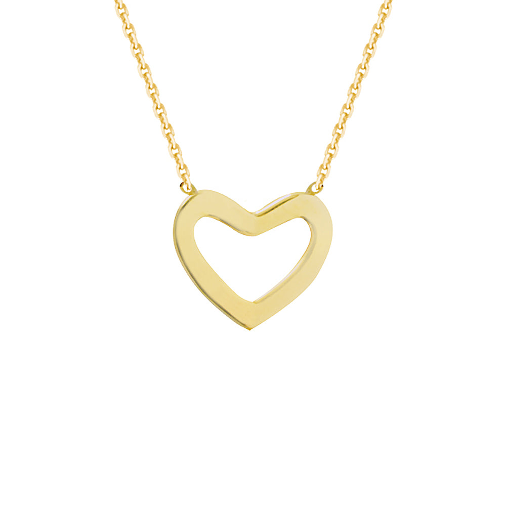 14K Yellow Gold Heart Necklace. Adjustable Diamond Cut Cable Chain 16" to 18"