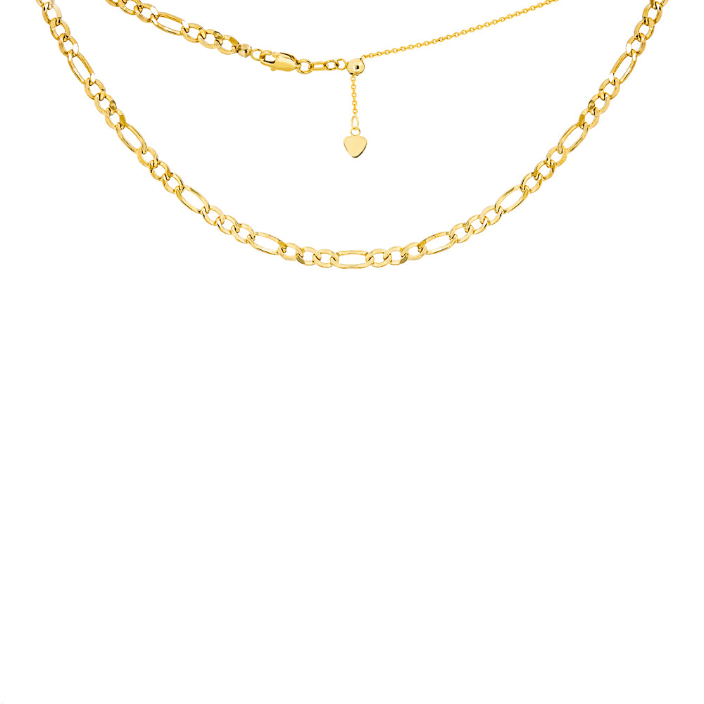 14K Yellow Gold Hollow Figaro Choker Necklace. Adjustable 10"-16"