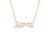 14K Rose Gold Cubic Zirconia Love Necklace. Adjustable Diamond Cut Cable Chain 16