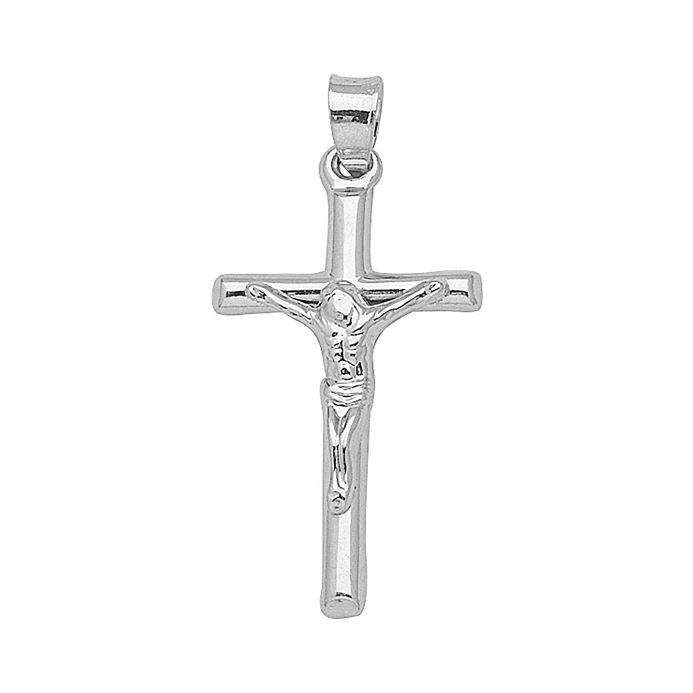 14K White Gold 3D Style Hollow Crucifix Cross Pendant