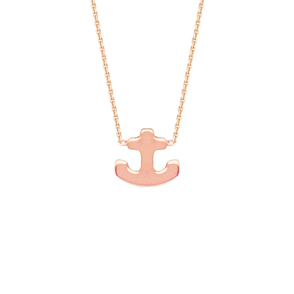 14K Rose Gold Anchor Necklace. Adjustable Cable Chain 16" to 18"