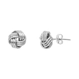 14K White Gold Plain and Textured Tripple Tube Love Knot Earring