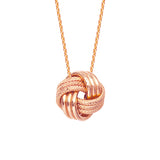 14K Rose Gold Plain and Textured Tripple Tube Love Knot Necklace. Adjustable Cable Chain 16"-18"