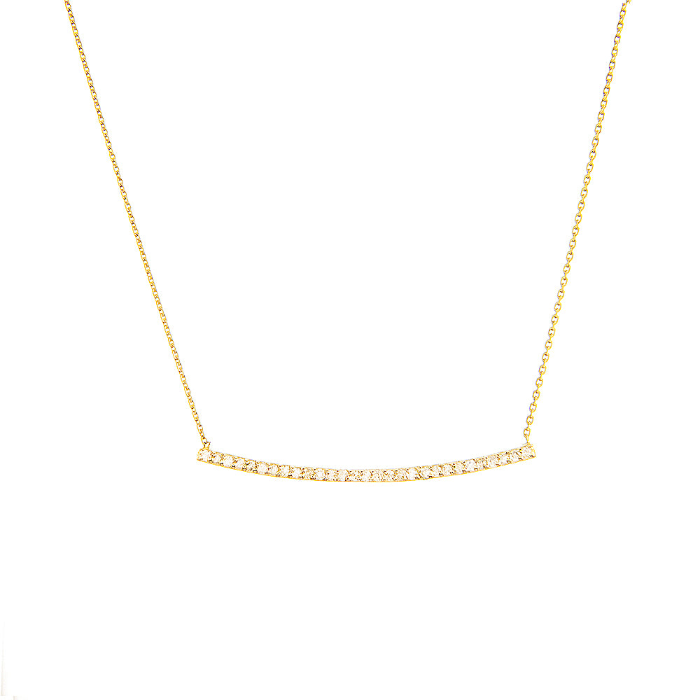 14K Yellow Gold Bar Diamond Necklace. Adjustable Cable Chain 16" to 18"
