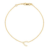 14K Yellow Gold Cubic Zirconia Sideways Wishbone Bracelet. Adjustable Diamond Cut Cable Chain 7" to 7.50"