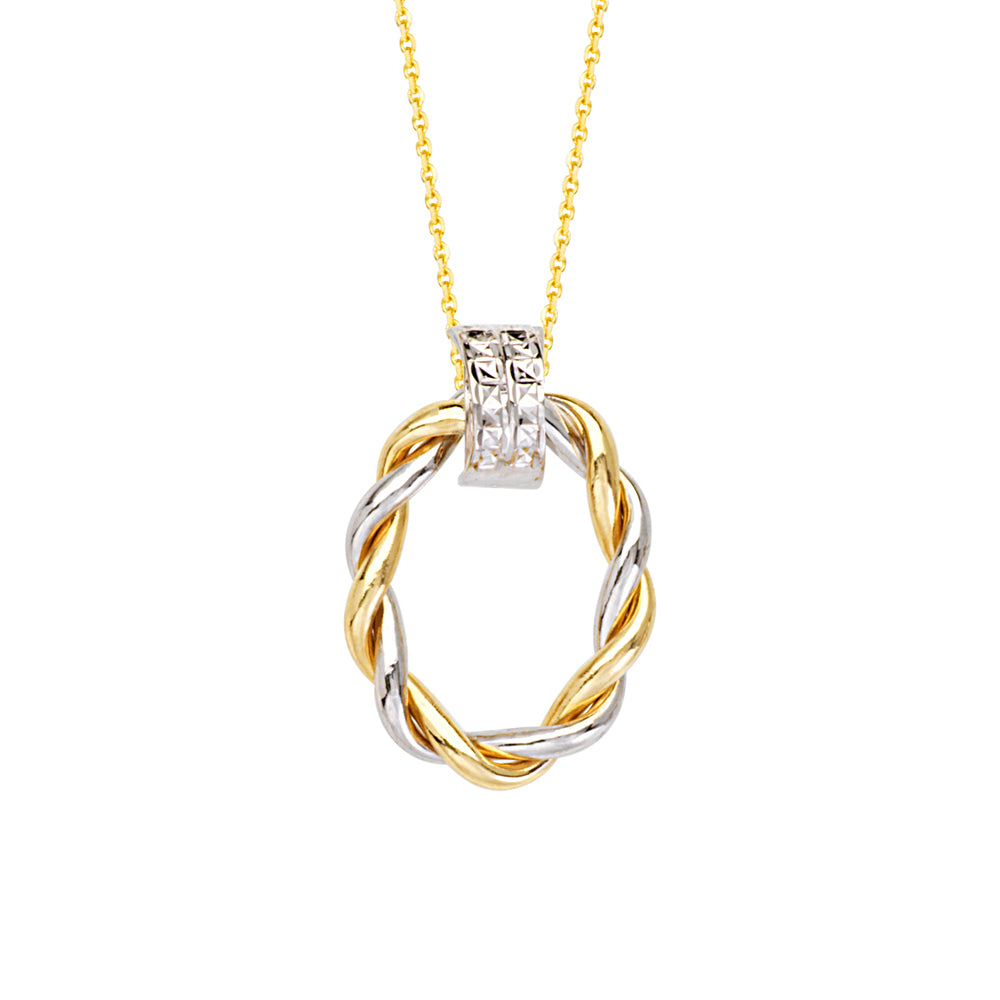 14K Yellow|White Gold Diamond Cut Braided Oval Necklace. Adjustable Cable Chain 16"-18"