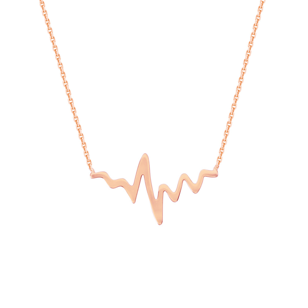 14K Rose Gold Heartbeat Necklace. Adjustable Diamond Cut Cable Chain 16" to 18"
