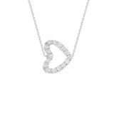 14K White Gold Cubic Zirconia Sideways Heart Necklace. Adjustable Diamond Cut Cable Chain 16