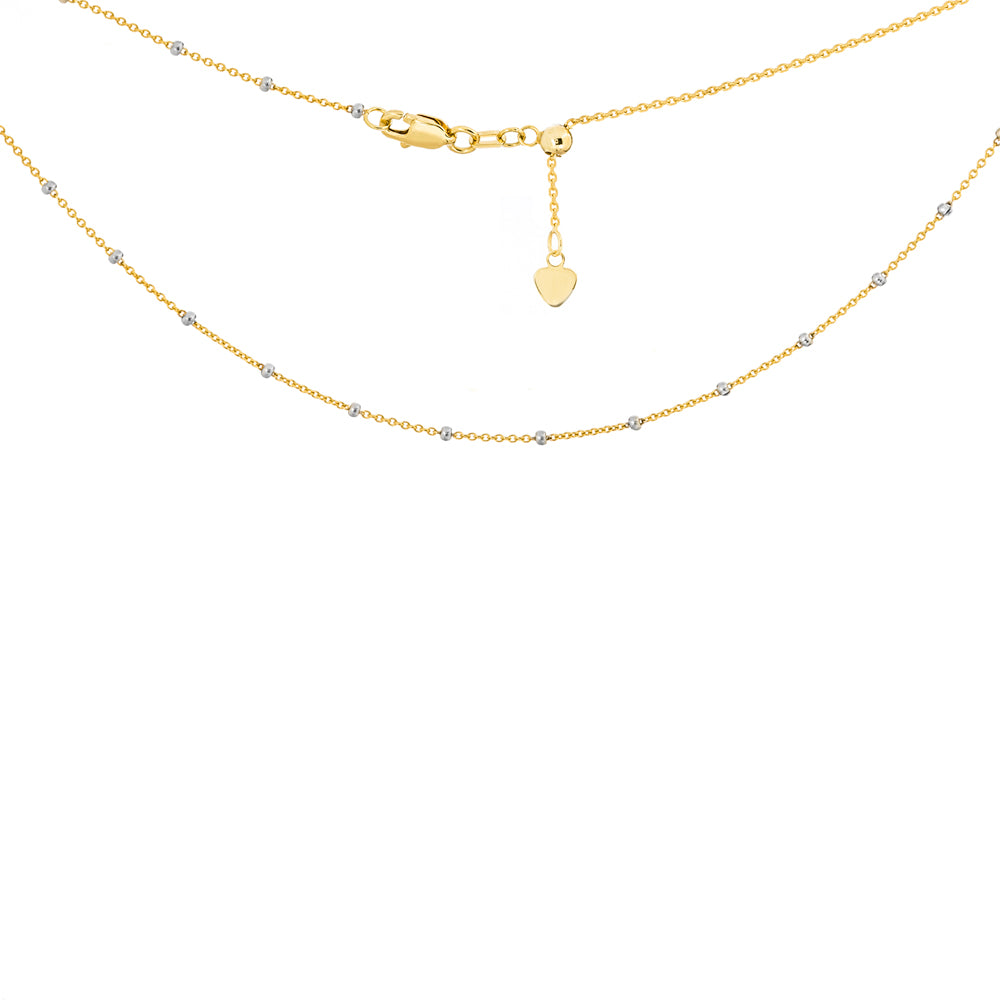 14K Yellow|White Gold Mini Beads Saturn Chain Choker Necklace. Adjustable 10"-16"