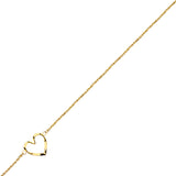 14K Yellow Gold Twisted Diamond Cut Open Heart Anklet 10" length