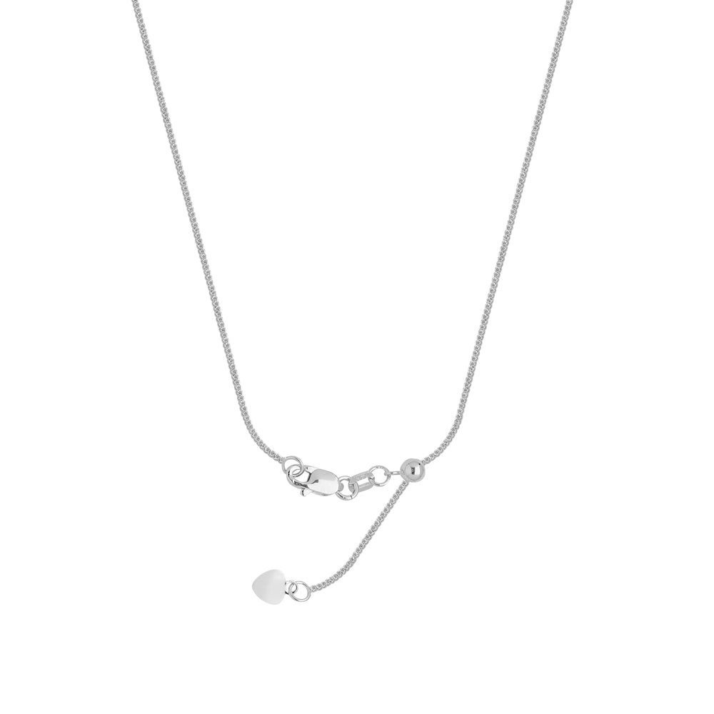 22" Adjustable Wheat Chain Necklace with Slider 925 White Sterling Silver 1.25 mm 3.6 grams