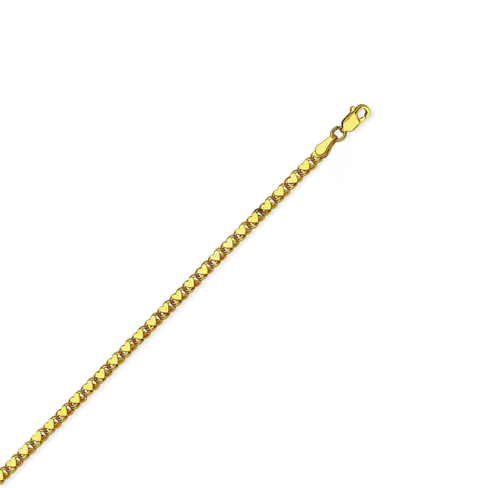 14K Yellow Gold Rope Chain Heart Anklet 10" length