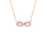 14K Rose Gold Cubic Zirconia Infinity Necklace. Adjustable Diamond Cut Cable Chain 16