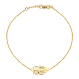 14K Yellow Gold Sideways Owl Bracelet. Adjustable Cable Chain 7" to 7.50"