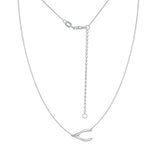 14K White Gold Sideways Wish Bone Necklace. Adjustable Cable Chain 16" to 18"