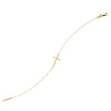 14K Yellow Gold Sideways Cross Diamond Bracelet. Adjustable Cable Chain 7" to 7.50"
