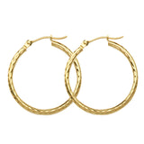 10K Yellow Gold 2 mm Diamond Cut Hoop Earrings 0.8" Diameter