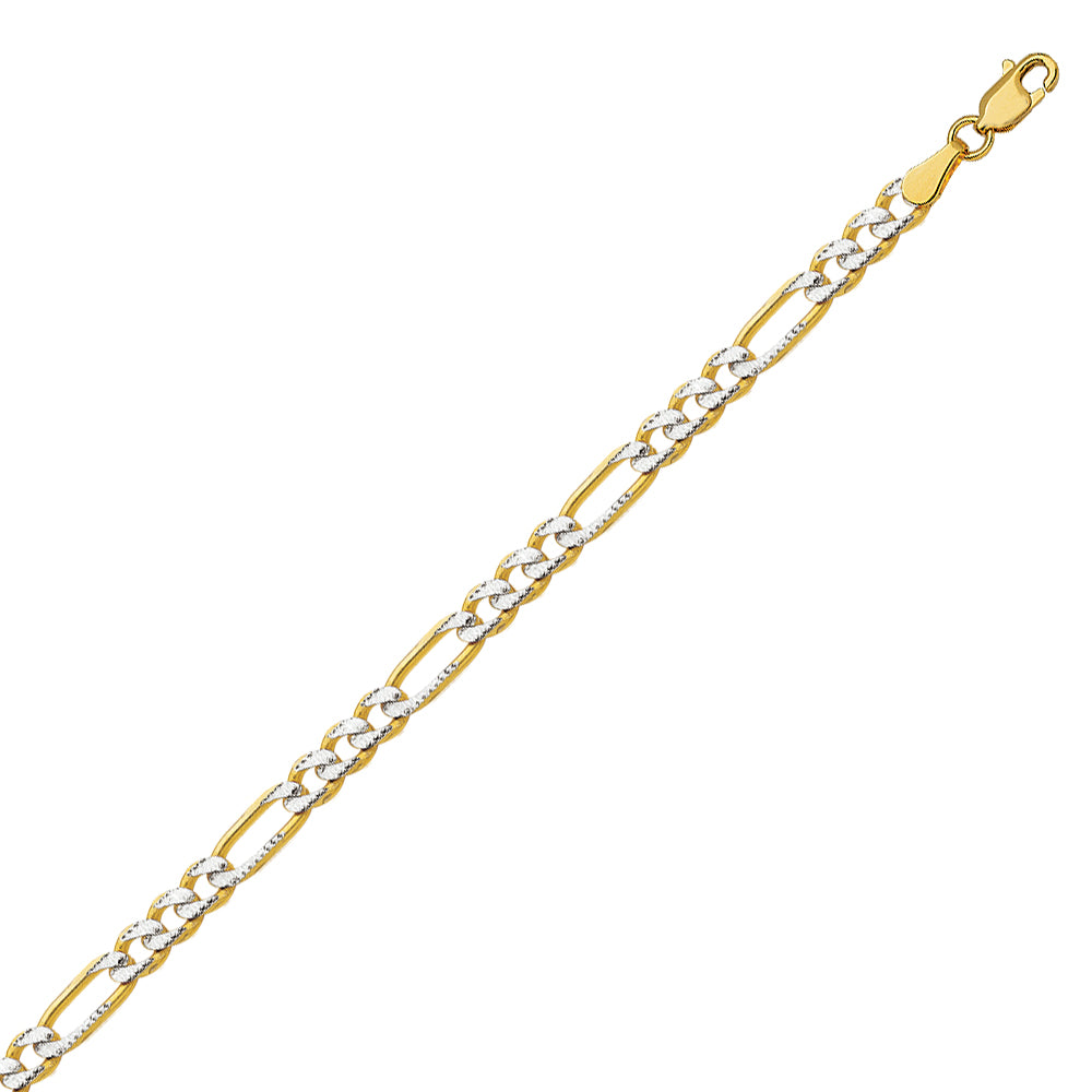 14K Two Tone Yellow & White Gold 3.2 Pave Figaro Chain in 18 inch, 20 inch, 22 inch, 24 inch, & 30 inch