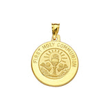 14K Yellow Gold Communian Round Medal With Text First Holly Communion