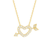 14K Yellow Gold Heart & Arrow Necklace. Adjustable Diamond Cut Cable Chain 16" to 18"