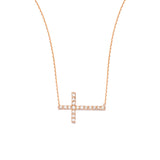 14K Rose Gold Sideways Cross Diamond Necklace. Adjustable Cable Chain 16" to 18"