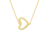 14K Yellow Gold Sideways Heart Necklace. Adjustable Diamond Cut Cable Chain 16" to 18"