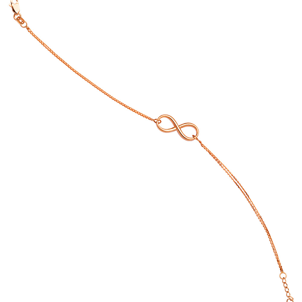14K Rose Gold Double Strand Infinity Bracelet. Adjustable Cable Chain 7" to 7.50"