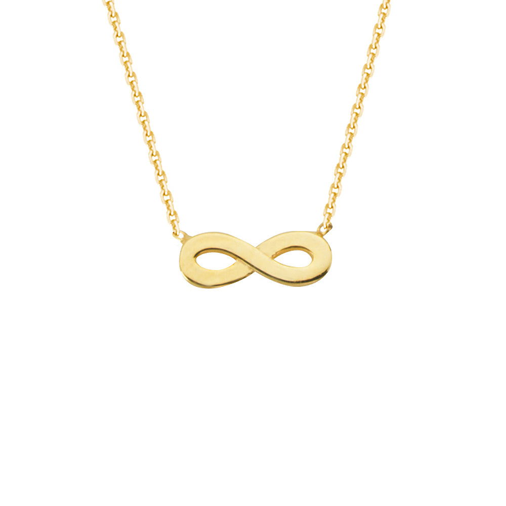 14K Yellow Gold Infinity Necklace. Adjustable Diamond Cut Cable Chain 16" to 18"
