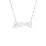 14K White Gold Love Necklace. Adjustable Diamond Cut Cable Chain 16