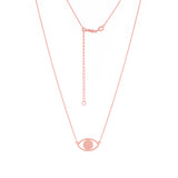 14K Rose Gold Evil Eye Necklace. Adjustable Diamond Cut Cable Chain 16" to 18"