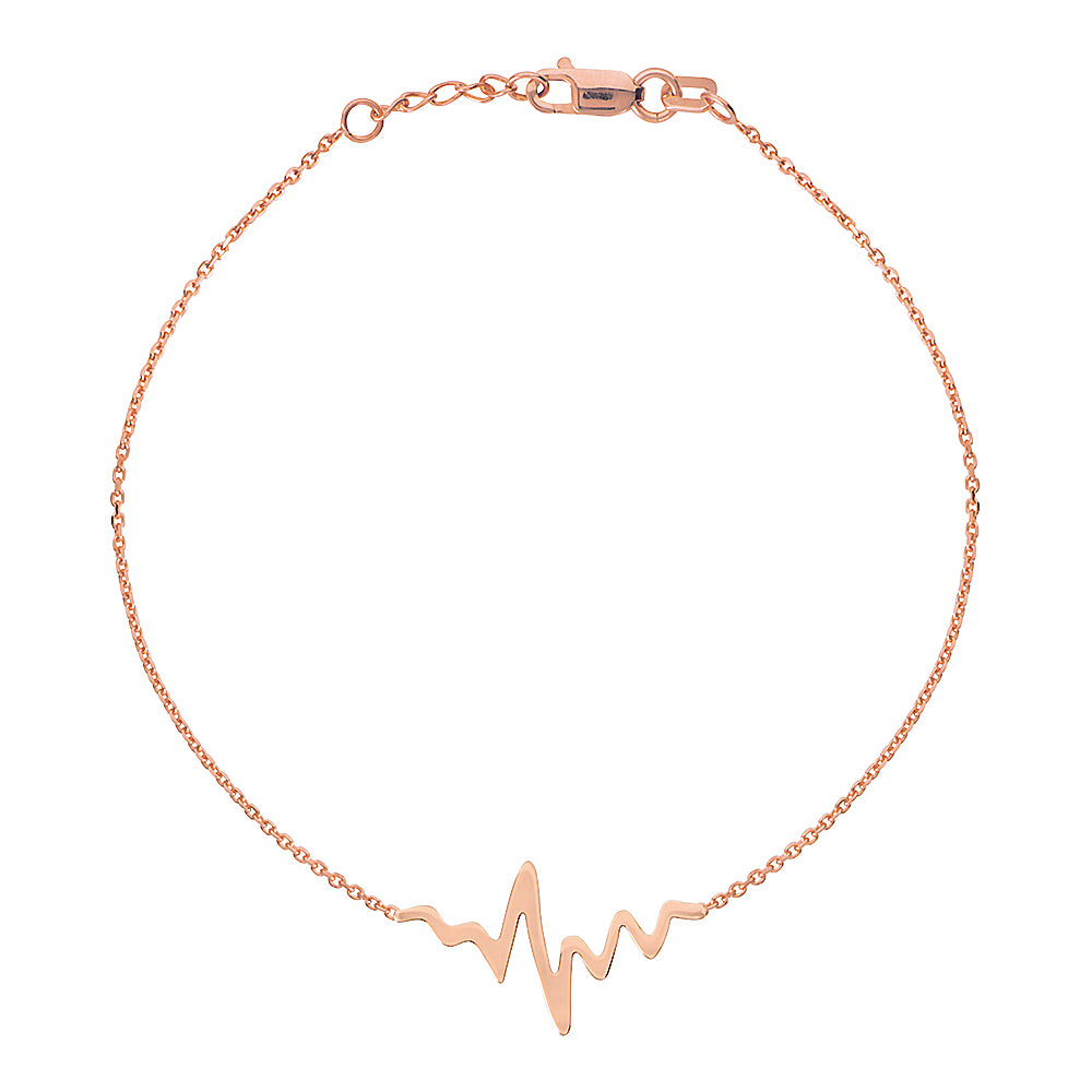 14K Rose Gold Heartbeat Bracelet. Adjustable Diamond Cut Cable Chain 7" to 7.50"