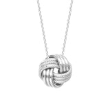 14K White Gold Plain and Textured Tripple Tube Love Knot Necklace. Adjustable Cable Chain 16