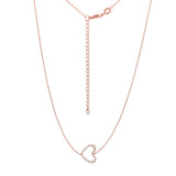 14K Rose Gold Open Heart Cubic Zirconia Necklace. Adjustable Cable Chain 16
